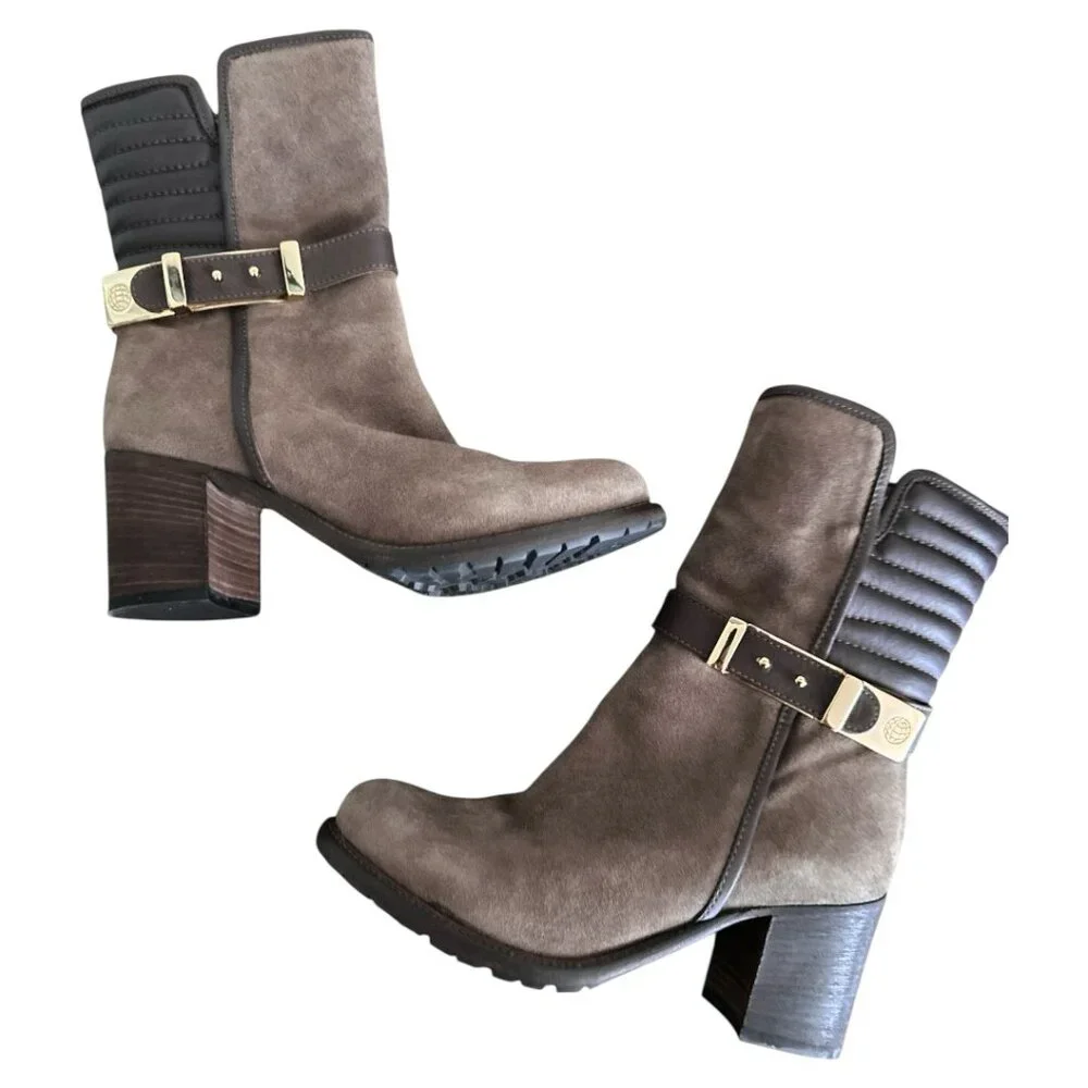 Brown Suede Napoleoni Stacked Heel Boots 36 (US 6) - Picture 1 of 6